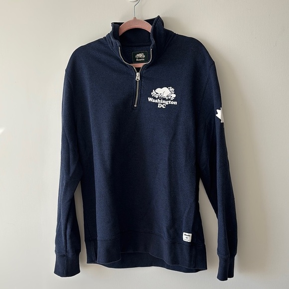 Roots Blue Zip Up Sweater with Logo - Picture 1 of 2
